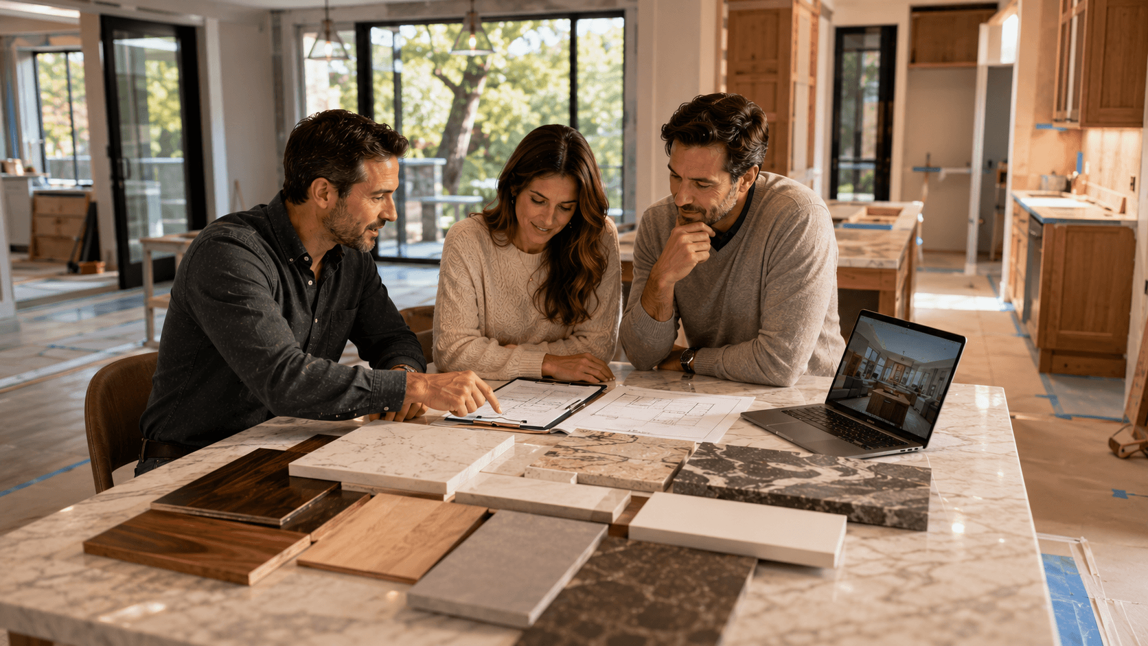 Walnut Creek homeowner reviewing a written remodeling proposal and plans with a licensed contractor